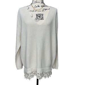 Urban Outfitters Kimchi Blue Lace Trim V Neck Oversized Boho Cream Sweater Med